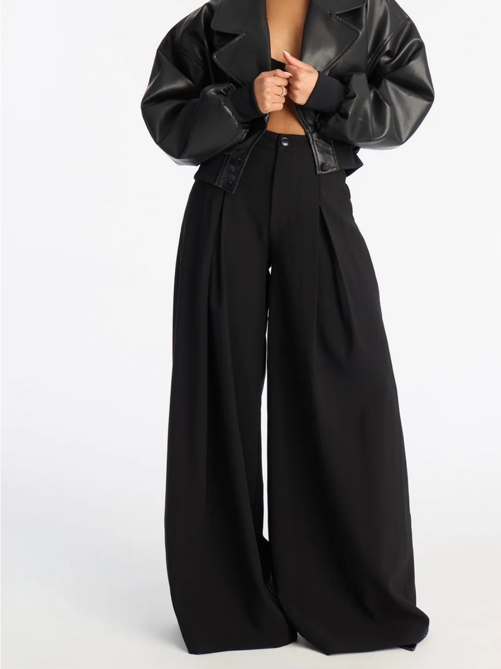 Fashion Nova Wide-Leg High-Waist Trousers - Black- NWT
